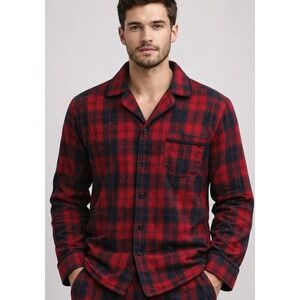 Vintage Men's Pendleton Red Black Plaid Flannel Pajama Shirt S 100% Cotton